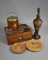 A Collection of Various Items to comprise Indian Niello Lamp Base, Salad Servers, Work Box Etc