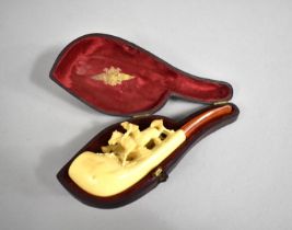 An Early Meerschaum and Amber Pipe Carved to Represent Two Racehorses with Jockeys, in Unused