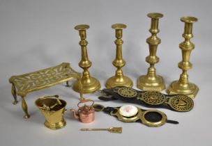 A Collection of Various Brassware to comprise Candlesticks, Trivit Etc