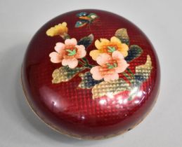 A Nice Quality Japanese Circular Lidded Enamelled Circular Box with Floral Decoration, 10cms