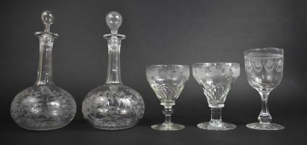 A Collection of 19th/20th Century Glass to Comprise Pair of Etched Globe and Stalk Decaters, Pair of