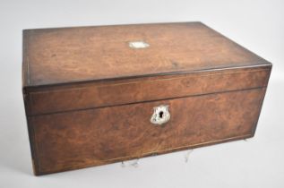 A 19th Century Burr Walnut Writing Slope with Mother of Pearl Escutcheons, Hinged Lid to Fitted