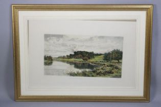 A Framed Print of a Coloured Engraving, The Wooded Banks of the Thames after the Original by BW