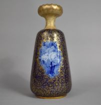 A Late 19th/Early 20th Carlton Ware Vase with Flow Blue Rose Pattern Cartouches on Cobalt Blue and