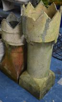 Two Castellated Terracotta Chimney Pots (Condition Issues) Tallest 90cms