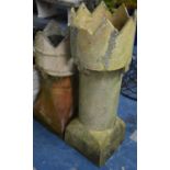 Two Castellated Terracotta Chimney Pots (Condition Issues) Tallest 90cms