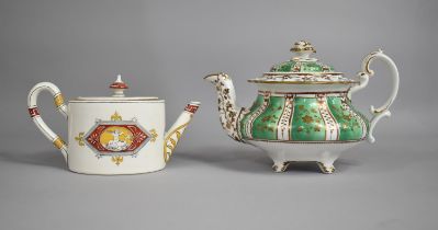 Two 19th Century Teapots to include Ridgeway with Green Striped Cartouches Enriched with Floral Gilt