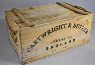 A Cartwright & Butler Pine Crate with Lid and Rope Carry Handles, 58x38x26.5cms High