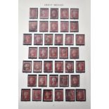 A Sheet of 38 QV Penny Red Stamps, Consecutive Plate Numbers 83-120