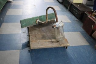 A Vintage Wall Mounting Light Fitting, Weathered Condition and A Vintage Five Plank Flat Bed Trolley
