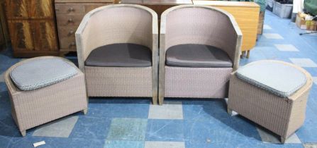 A Pair of Modern Woven Conservatory Tub Chairs and Matching Stools