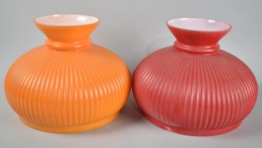 A Pair of Opaque Glass Light Shades, Orange and Red, 26cms Diameter