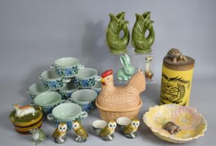 A Collection of Various Late 20th Century Ceramics to comprise Green Glazed Gluggle Jugs,