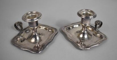 A Pair of Polish Silver Plated Bedchamber Sticks with Rectangular Trays, Makers Stamp to Base, 11.