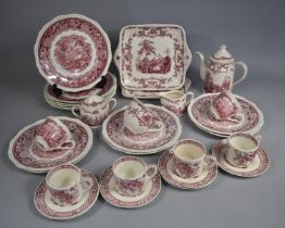 A Collection of Various Masons Pink and White Transfer Printed Dinner and Teawares to include