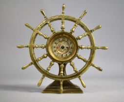 A Novelty Desktop Brass Clock in the Form of a Ships Wheel, Inscribed 'Do Not Speak To the Man At