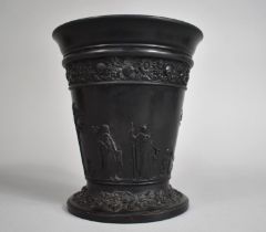 A Wedgwood Basalt Planter/Vase of Tapering Form Decorated with Moulded Classical Scene, 17cms High