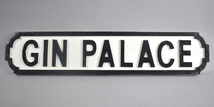 A Modern Carved Wooden Sign, Gin Palace in the Form of a Street Sign, 64.5cms Wide