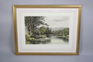 A Large Gilt Framed Print, Where Brook and River Meet After the Original by BW Leader 1899 and