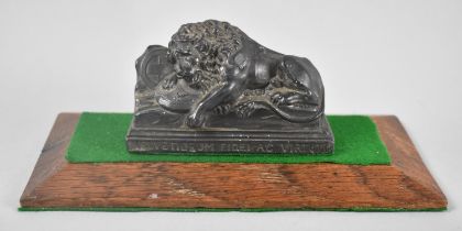 A Cast Study of The Lucerne Lion, Set on Unrelated Rectangular Oak Plinth, Lion 9.5cms Long, Plinth,