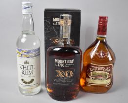 Three Bottles Rum, Mount Gay, White Rum and Appleton Estate