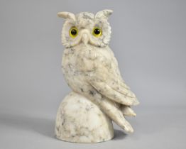 A Carved Continental Marble Study of a Long Eared Owl, 19cm High