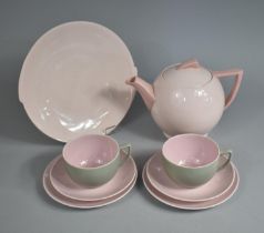 An Art Deco Wedgwood & Co 'Blush Rose' Teapot and Plate together with Two Branksome Trios