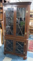 A 19th Century Double Freestanding Astragal Glazed Corner Cabinet with Dentil Cornice, 99cms Wide