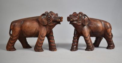 A Pair of Oriental Carved Elephants, Missing Trunks