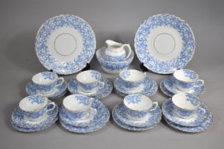 An Early 20th Century Blue Transfer Printed Tea Sets in the Wileman Style, Decorated with Scrolled