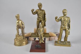 A Collection of Four Heavy Brass Figural Ornaments, Coal Miners, The Tallest 19cms High