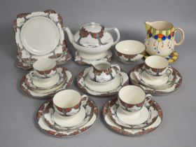 An Art Deco Crown Ducal Orange Tree Pattern Tea Set to comprise Four Cups and Saucers, Seven Side