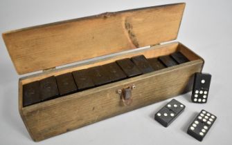 A Vintage Wooden Box Containing Set of Nine Spot Dominoes