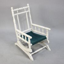 A White Painted Child's American Spindle Back Rocking Chair