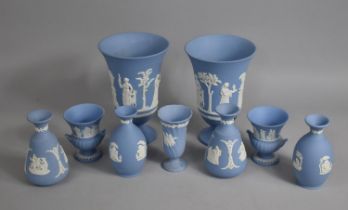 A Collection of Various Blue and White Jasperware to comprise Pair of Large Vases, 20cms High,