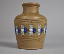 A Doulton Stoneware Vase of Bottle Form, Scrolled Foliage Band Makers Impressed Mark to Base and