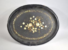 A 19th Century Mother of Pearl Inlaid Papier Mache Oval Tray, 62cms Wide, Condition Issues