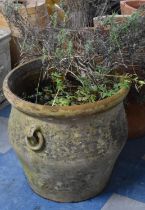 A Large Terracotta Planter with Ring Loop Handles