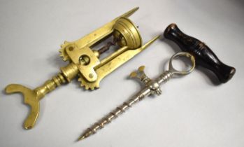 A Late 19th/Early 20th Century Champagne Tap together with a Brass Double Action Corkscrew