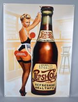 A Reproduction Printed Sign on Tin for Pepsi Cola, 50cms by 70cms