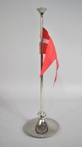 A Georg Jensen Stainless Steel Birthday Flagpole with Danish Flag, Weighted Base Impressed for Georg