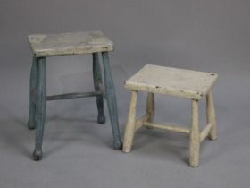 Two Vintage Painted Wooden Rectangular Topped Stools