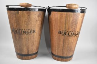 A Pair of Reproduction Champagne Bollinger Wooden Wine Buckets/Coolers, Tapering Cylindrical Form,