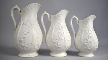 A Graduated Set of Three 19th Century Relief Jugs by Beech & Hancock, Condition Issues