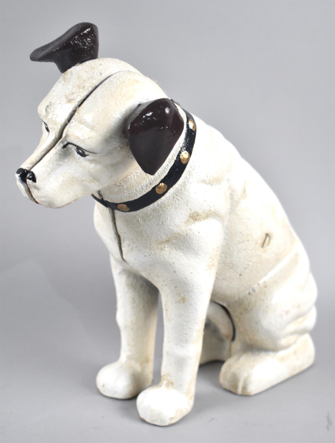 A Reproduction Painted Cast Metal Moneybox in the Form of HMV Dog, 25cm High, +VAT