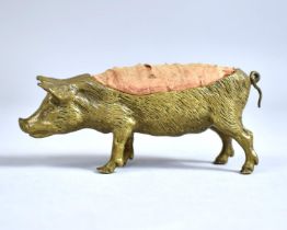 A Victorian Bronze Pin Cushion in The Form of a Pig, Probably Continental, 10cm Long