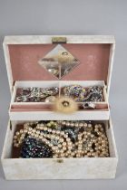 A Fitted Jewellery Box Containing Various Costume Jewellery to comprise Brooches, Necklaces, Rings