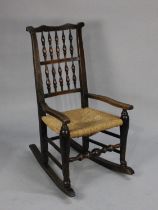 A 19th Century Spindle Back Rush Seated Rocking Chair