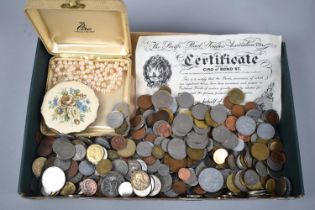 A Collection of Various Foreign Coinage Together with Bond Certificate, Ladies Powder Compact and