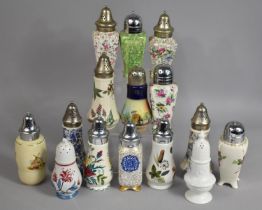 A Collection of Various Transfer Printed Spice or Sugar Sifters to Include Chintz Examples